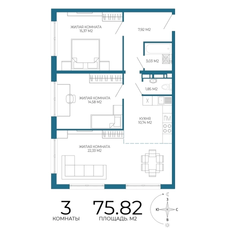 Купить трехкомнатную квартиру в Микрорайоне Пенза-2, Железнодорожный район в Пензе. Вариант № 3445060, 0, площадь -  квм, цена 6785890 рублей