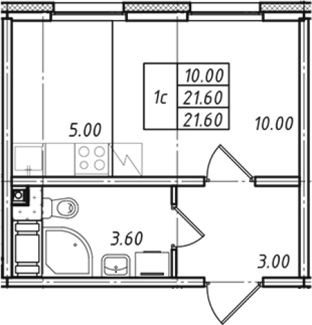 . Вариант № 7600294, 0, площадь - 21.6 квм, цена 4026888 рублей