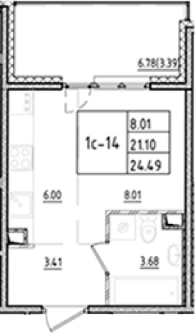 . Вариант № 6855212, 0, площадь - 21.1 квм, цена 5779640 рублей