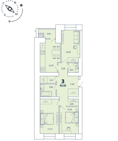 Купить квартиру в новостройках в ЖК «Бирюзова парк» в Рязани. Вариант № 82611, 0, площадь -  квм, цена 9708440 рублей