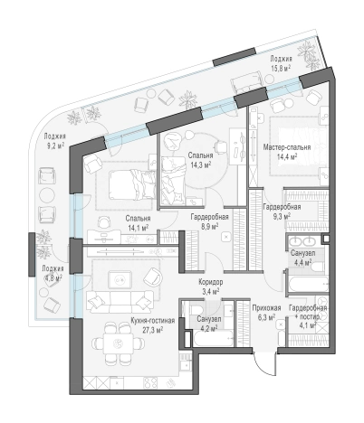 Купить трехкомнатную квартиру в ЖК FORIVER в Москве. Вариант № 107204, 0, площадь -  квм, цена 81610000 рублей