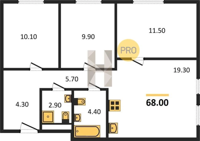 Купить трехкомнатную квартиру в ЖК Тринити в Ижевске. Вариант № 62424, 0, площадь -  квм, цена 4250260 рублей