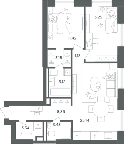 Купить двухкомнатную квартиру в районе Печатники в Москве. Вариант № 7645617, 0, площадь -  квм, цена 31086660 рублей