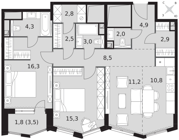 Купить трехкомнатную квартиру у метро Хорошево в Москве. Вариант № 9504213, 0, площадь -  квм, цена 87689430 рублей
