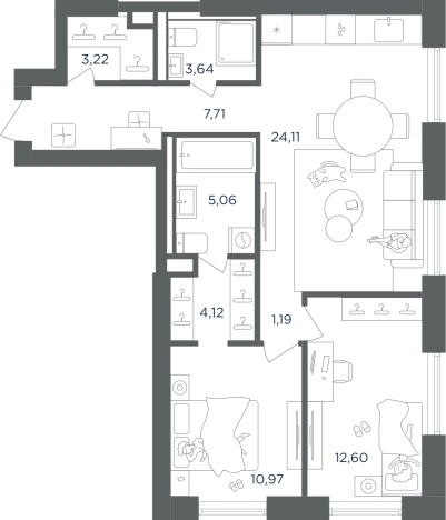 Купить двухкомнатную квартиру в районе Печатники в Москве. Вариант № 8422821, 0, площадь -  квм, цена 28561446 рублей