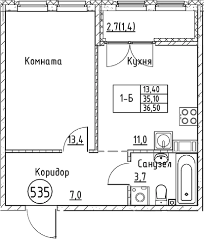 Купить однокомнатную квартиру в ЖК Кронунг Юг в Ленинградской области. Вариант № 6829963, 0, площадь -  квм, цена 8450663 рублей