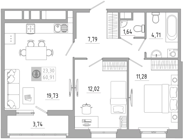 Купить двухкомнатную квартиру на улице Большая в Туле. Вариант № 71366, 0, площадь -  квм, цена 5768478 рублей