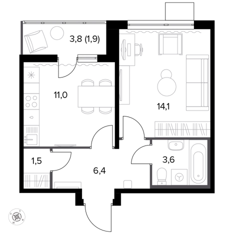 Купить однокомнатную квартиру у метро Битца в Видном. Вариант № 9874986, 0, площадь -  квм, цена 10860120 рублей