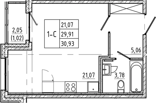 . Вариант № 7598300, 0, площадь - 29.91 квм, цена 13852361 рублей