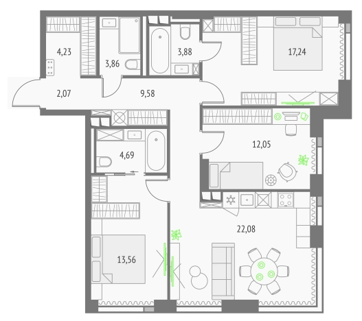 . Вариант № 151203, 0, площадь - 93.24 квм, цена 45687600 рублей