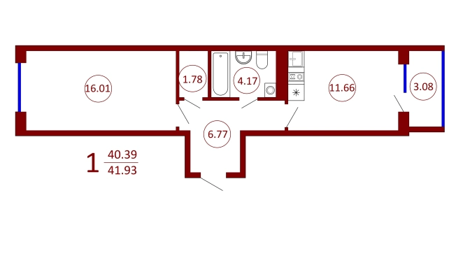 . Вариант № 81303, 0, площадь - 41.93 квм, цена 4780020 рублей