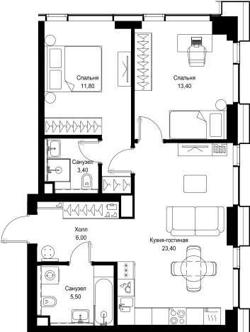 Купить двухкомнатную квартиру у метро Тушинская в Москве. Вариант № 5355300, 0, площадь -  квм, цена 31363360 рублей