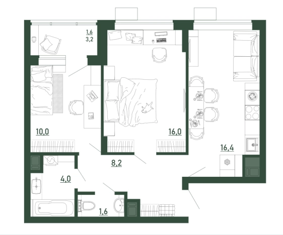 Купить двухкомнатную квартиру в ЖК Ритм в Воронеже. Вариант № 102447, 0, площадь -  квм, цена 7881030 рублей