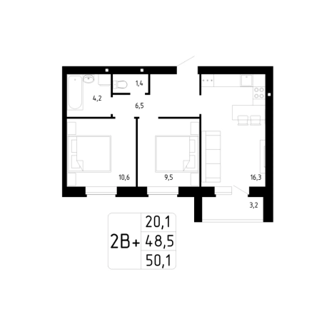 . Вариант № 103031, 0, площадь - 50.1 квм, цена 4999000 рублей
