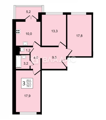 . Вариант № 5820584, 0, площадь - 78.3 квм, цена 7289738 рублей