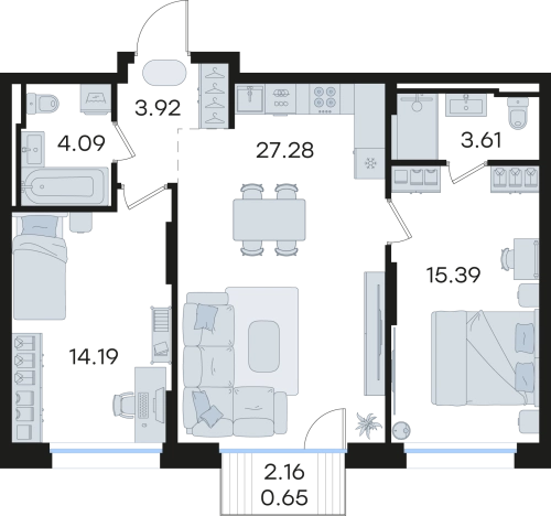 Купить двухкомнатную квартиру в ЖК GloraX Premium Гребной Канал в Нижнем Новгороде. Вариант № 9336815, 0, площадь -  квм, цена 17810809 рублей