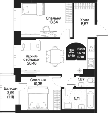 Купить трехкомнатную квартиру у метро Парнас в Ленинградской области. Вариант № 7261222, 0, площадь -  квм, цена 13008198 рублей