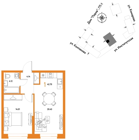 . Вариант № 10440665, 0, площадь - 42.7 квм, цена 16560000 рублей
