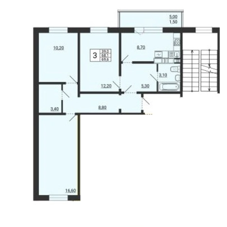 Купить трехкомнатную квартиру на улице Ленина в Республике Башкортостан. Вариант № 9549804, 2, площадь -  квм, цена 5584000 рублей
