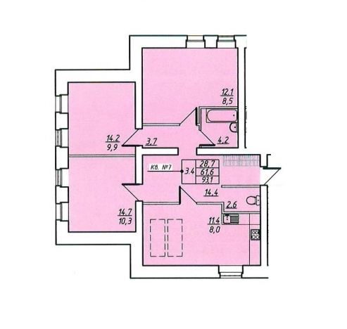. Вариант № 75229, 0, площадь - 94.8 квм, цена 10902000 рублей