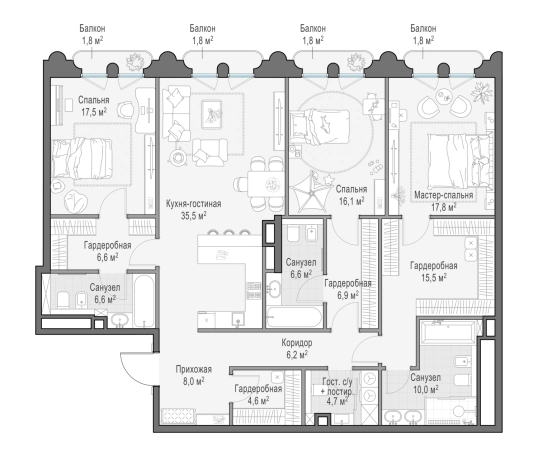 Купить квартиру в районе Хамовники в Москве. Вариант № 169887, 0, площадь -  квм, цена 434060000 рублей