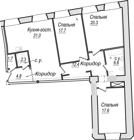 Купить многокомнатную квартиру в новостройках на улице набережная реки Карповки в Санкт-Петербурге. Вариант № 66484, 0, площадь -  квм, цена 72951173 рублей