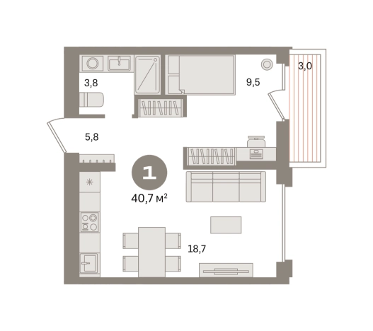 . Вариант № 8538533, 0, площадь - 40.74 квм, цена 7540000 рублей