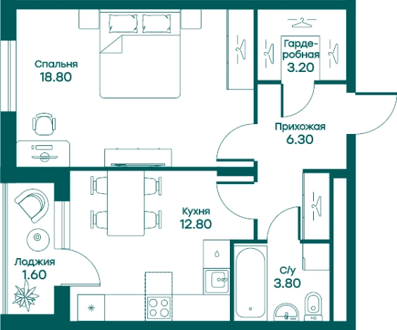 Купить однокомнатную квартиру в Одинцове. Вариант № 83807, 0, площадь -  квм, цена 9951811 рублей