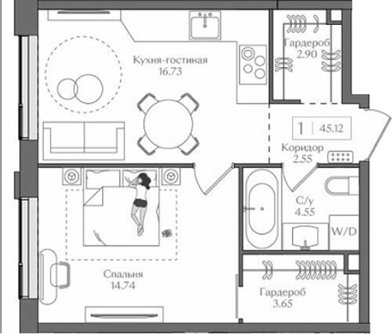 . Вариант № 3567676, 0, площадь - 45.12 квм, цена 21044400 рублей