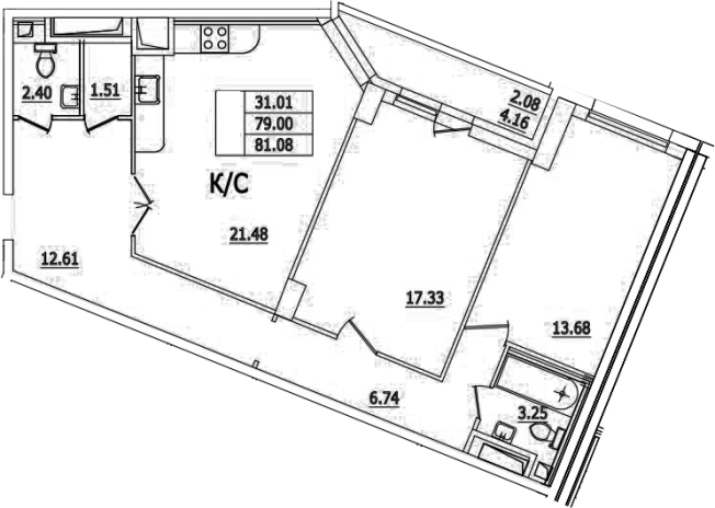 . Вариант № 66960, 0, площадь - 77.8 квм, цена 17799402 рублей