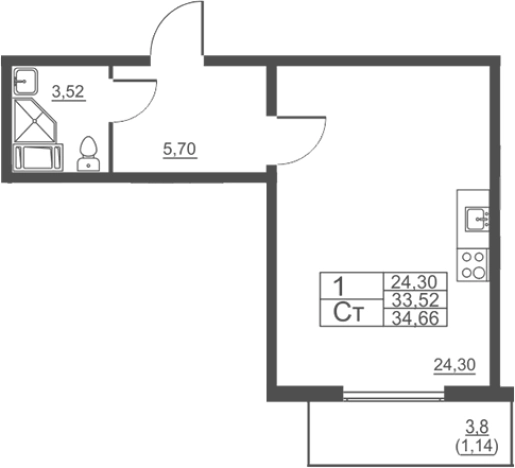 Купить Студию у метро Шушары в Санкт-Петербурге. Вариант № 7266916, 0, площадь -  квм, цена 4446820 рублей