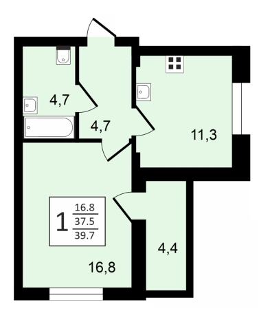 Купить однокомнатную квартиру на улице Станкевича в Воронеже. Вариант № 152482, 0, площадь -  квм, цена 7700986 рублей