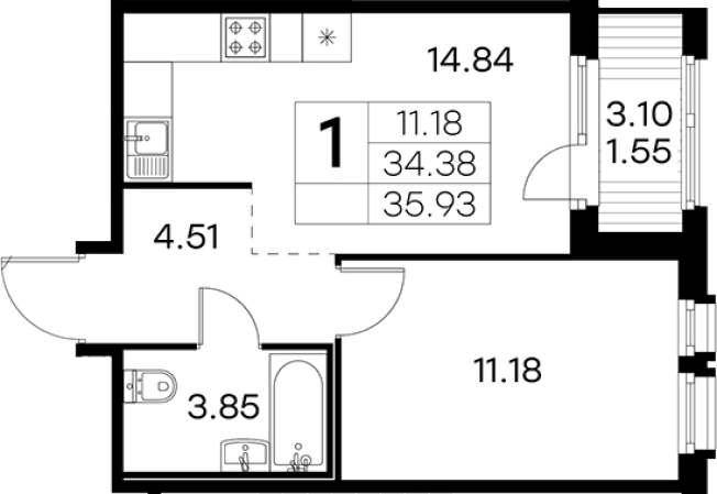 Купить однокомнатную квартиру в новостройках у метро Парнас в Санкт-Петербурге. Вариант № 4807244, 0, площадь -  квм, цена 7539999 рублей