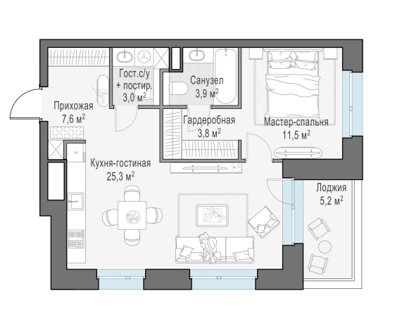 Купить двухкомнатную квартиру в ЖК FORIVER в Москве. Вариант № 169162, 0, площадь -  квм, цена 45080000 рублей