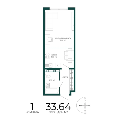 Купить однокомнатную квартиру в ЖК Жилой комплекс "Чаадаев" в Пензе. Вариант № 5388292, 0, площадь -  квм, цена 3094880 рублей