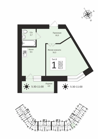 Купить однокомнатную квартиру в районе Орбита в Сыктывкаре. Вариант № 109216, 0, площадь -  квм, цена 5210852 рублей