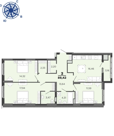 Купить квартиру в новостройках в ЖК «Академик» в Рязани. Вариант № 5246926, 0, площадь -  квм, цена 12261165 рублей
