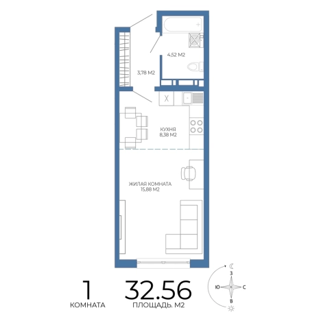 Купить однокомнатную квартиру в Микрорайоне Пенза-2, Железнодорожный район в Пензе. Вариант № 3439876, 0, площадь -  квм, цена 2995520 рублей