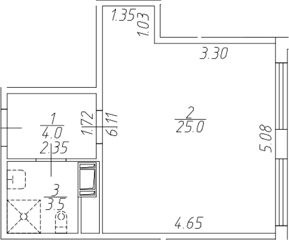 . Вариант № 6230233, 0, площадь - 32.5 квм, цена 6938744 рублей