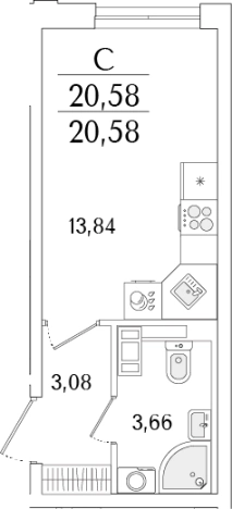 . Вариант № 6257560, 0, площадь - 20.58 квм, цена 9198439 рублей