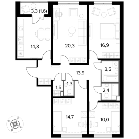 Купить четырехкомнатную квартиру в новостройках в Московской области. Вариант № 9838307, 0, площадь -  квм, цена 21932460 рублей