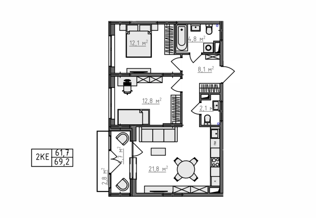 Купить квартиру в ЖК Квартал Новаторов в Владимире. Вариант № 130618, 3, площадь -  квм, цена 6683670 рублей