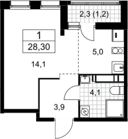 . Вариант № 3952091, 0, площадь - 27.1 квм, цена 6669604 рублей