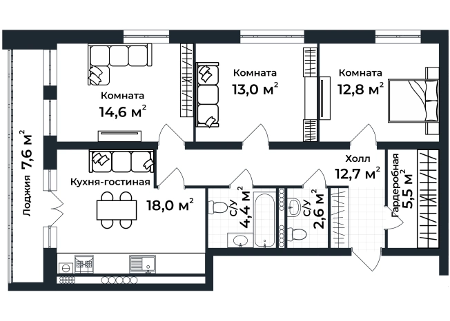 Купить квартиру в новостройках в Коврове. Вариант № 149764, 0, площадь -  квм, цена 12809246 рублей