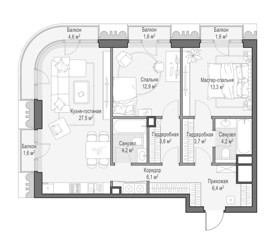. Вариант № 111471, 0, площадь - 82.08 квм, цена 132020000 рублей