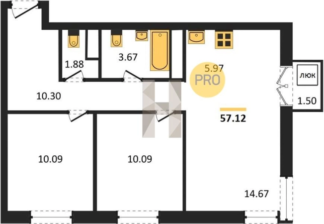 Купить двухкомнатную квартиру в ЖК ЙОГА в Ижевске. Вариант № 65977, 0, площадь -  квм, цена 4660000 рублей