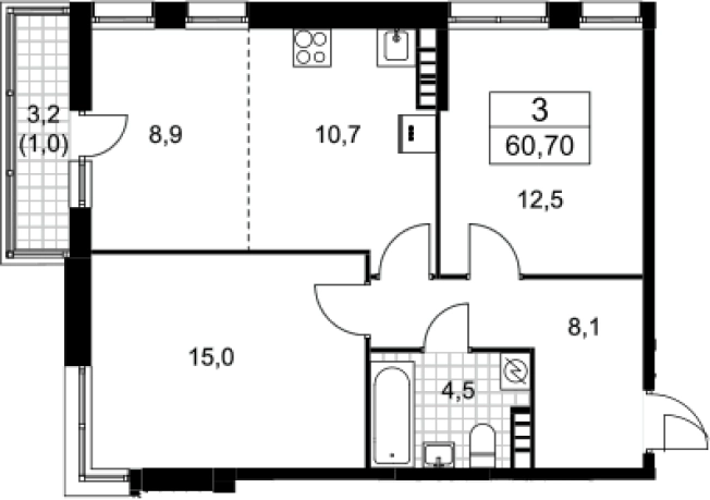 Купить трехкомнатную квартиру у метро Аэропорт Внуково в Москве. Вариант № 3952096, 0, площадь - квм, цена 10323793 рублей