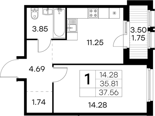 Купить однокомнатную квартиру в новостройках у метро Парнас в Санкт-Петербурге. Вариант № 4807775, 0, площадь -  квм, цена 7379999 рублей