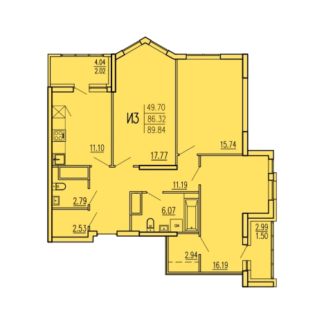 Купить трехкомнатную квартиру в новостройках в ЖК Жилой комплекс "Акварель" в Пензе. Вариант № 82372, 0, площадь -  квм, цена 7391137 рублей