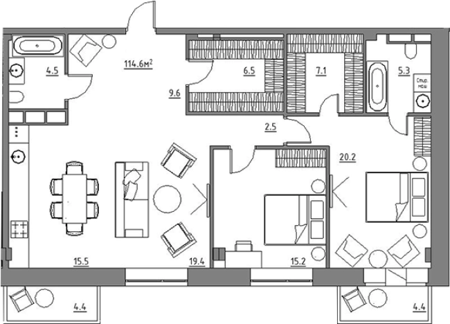 . Вариант № 3572974, 0, площадь - 105.8 квм, цена 19776000 рублей
